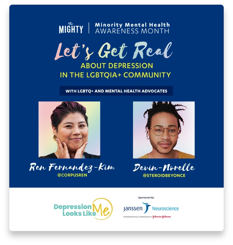 Ren Fernandez-Kim (they/them) and Devin-Norelle (ze/zim/zis), both living with depression