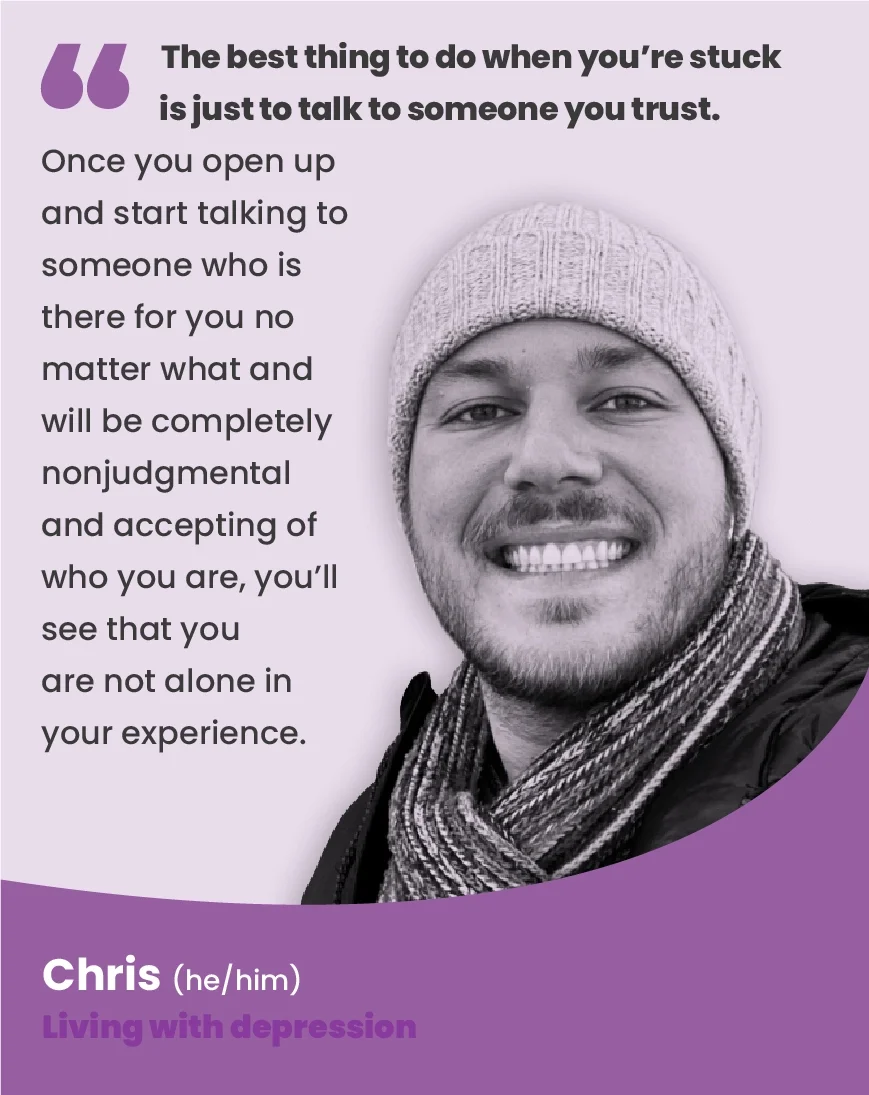 Quote by Chris (he/him), an individual living with depression