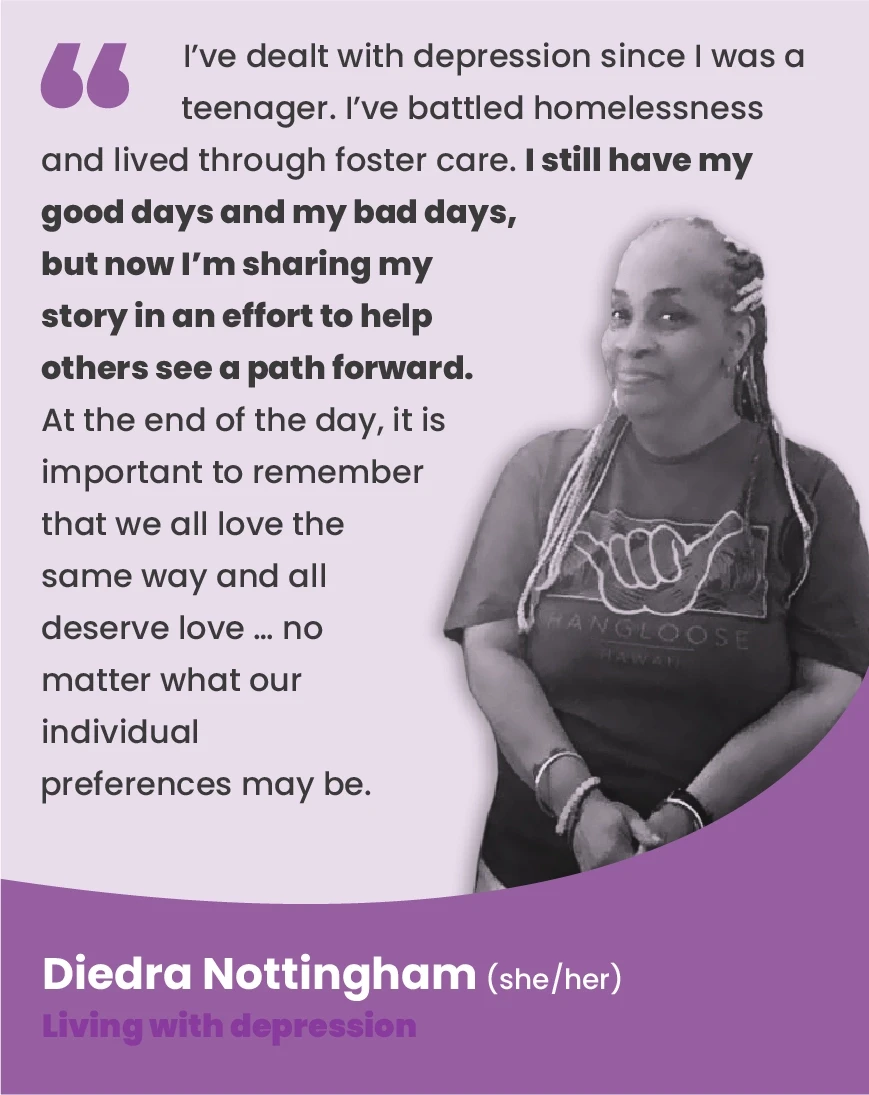 Quote by Diedra (she/her), an individual living with depression